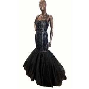 NEW LM COLLECTION lm collection lace mermaid gown in black/nude
